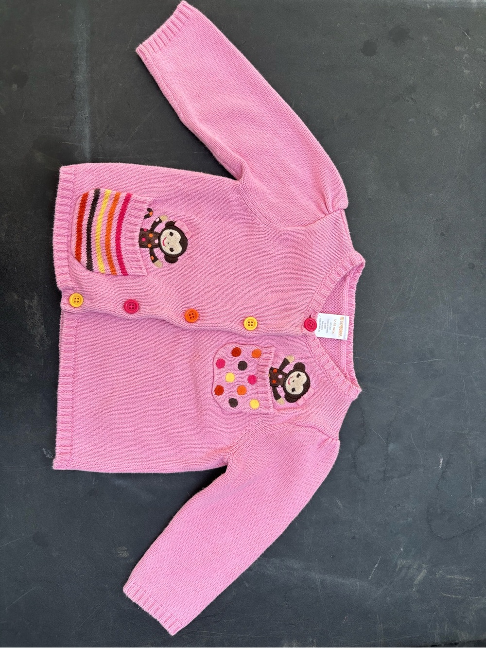Gymboree Pink Monkey Pocket Cardigan with Polka Dot Accents